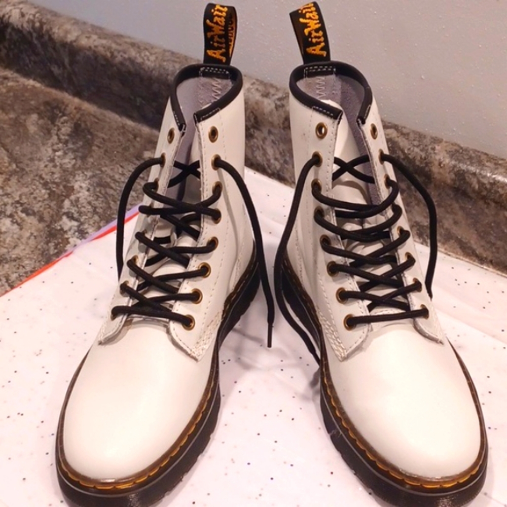 New Dr. Martens white smooth leather laceup combat boots